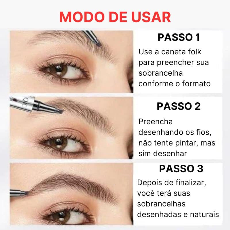 Caneta para Sobrancelhas 3D à Prova d'Água Microblading com Ponta de 4 Garfos tipo Tatuagem